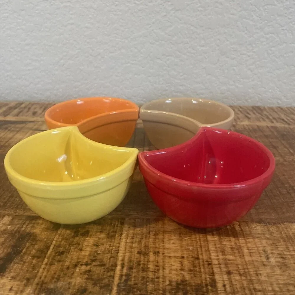 Pier 1 Set of Four Tasting Dishes Sauces Condiments Red Orange Tan Yellow